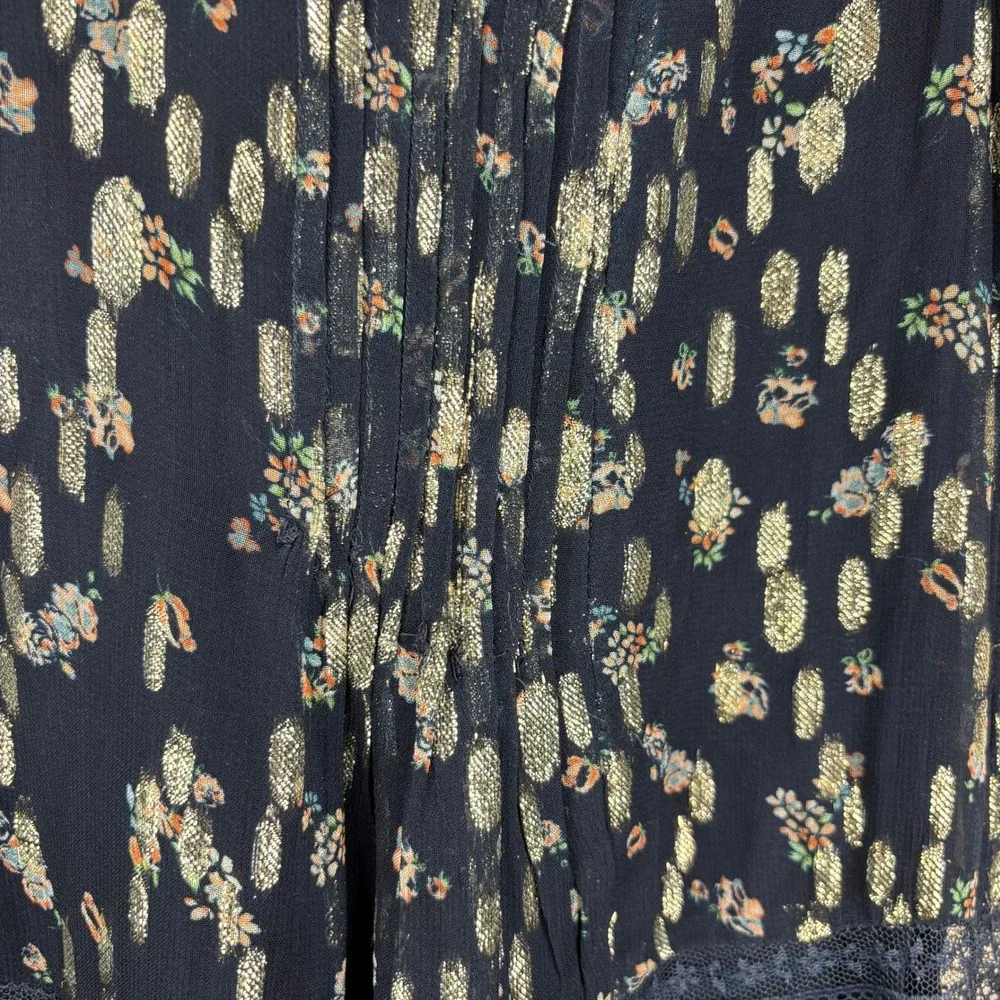 Maeve Anthropologie V-Neck Lurex Oversized Tiered Mini Dress Metallic Lace XXS - Picture 10 of 13